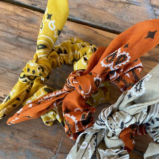Burnt Orange Removable Tie Paisley Bandana Scrunchies SET of 3