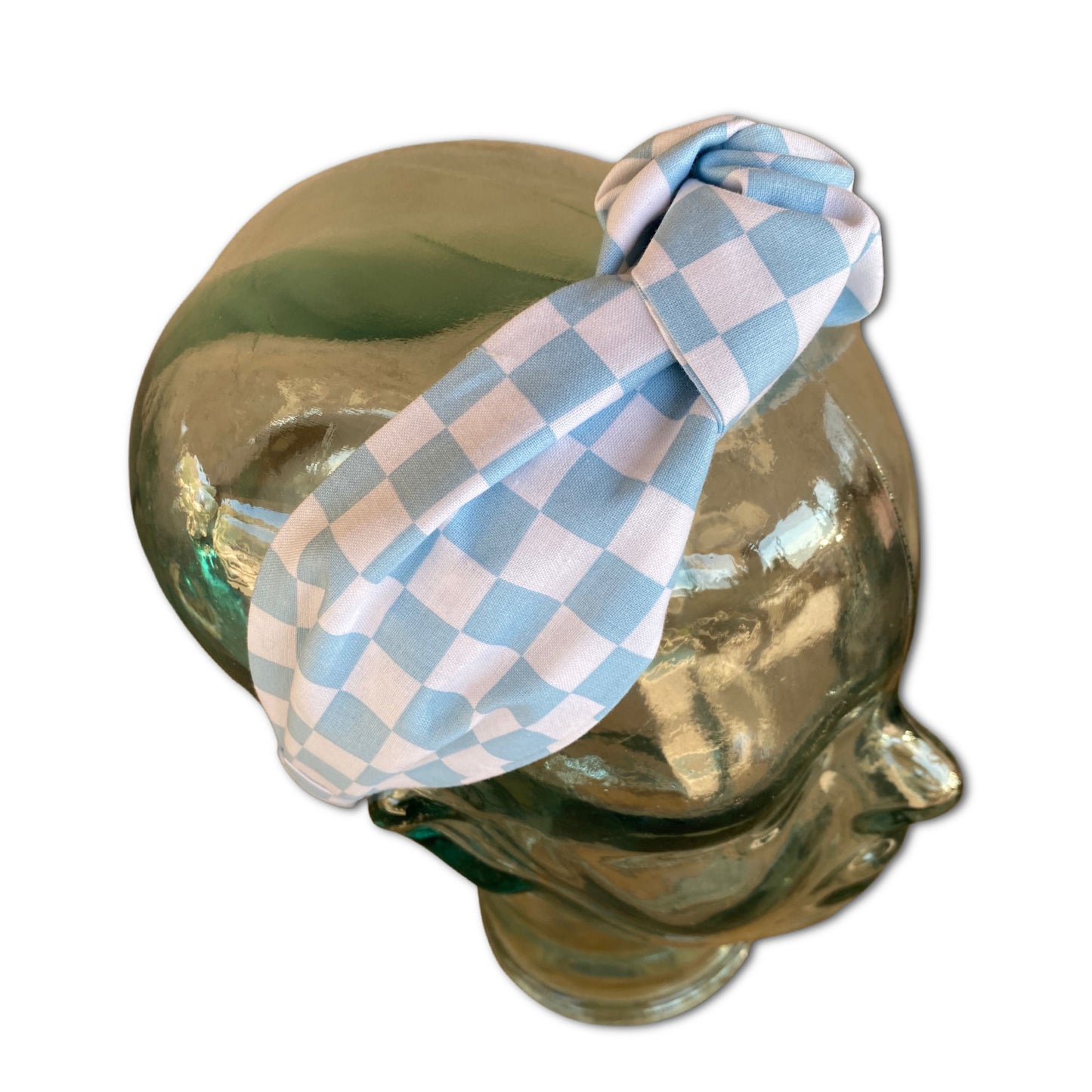 Light Blue Checkerboard Top Knot Headband