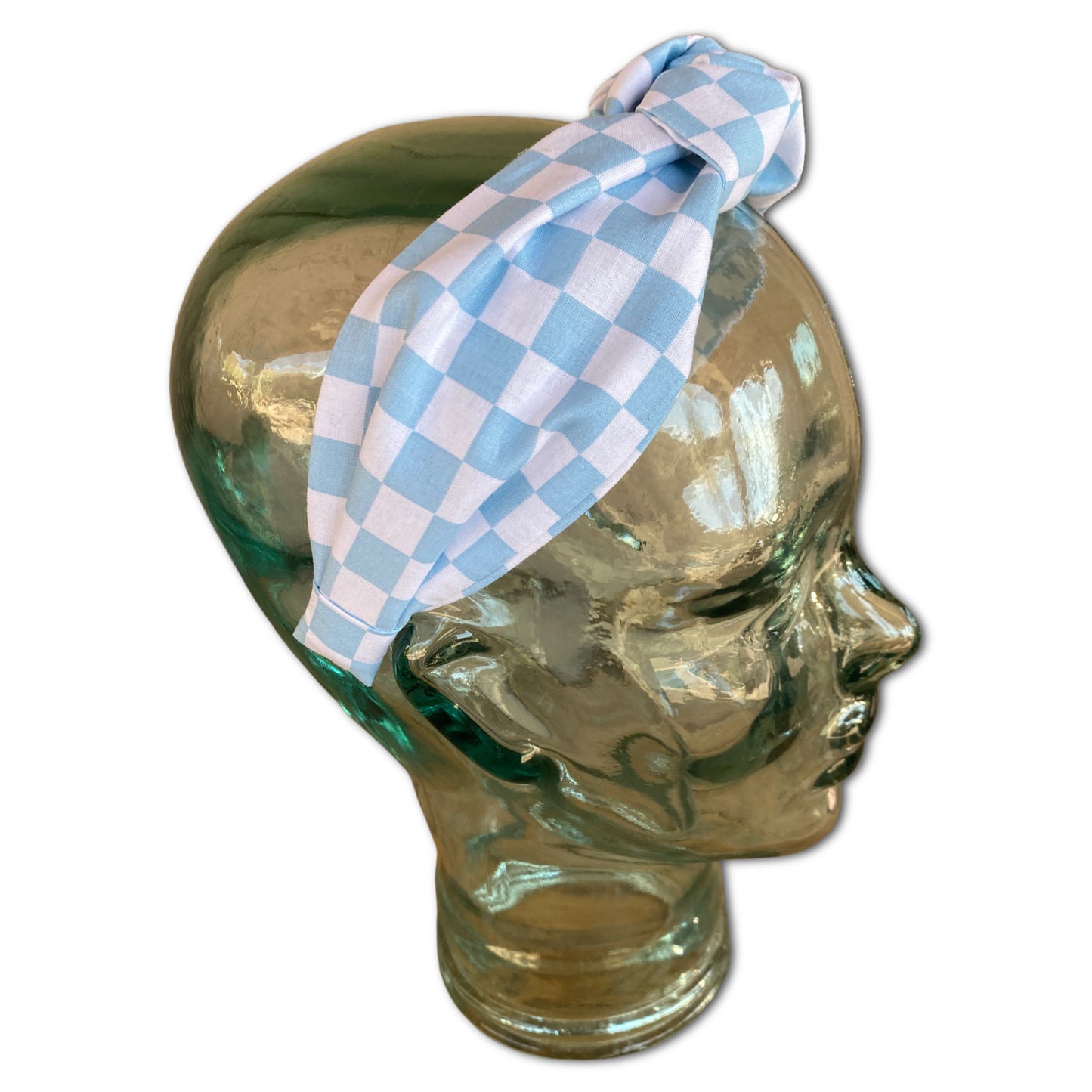 Light Blue Checkerboard Top Knot Headband