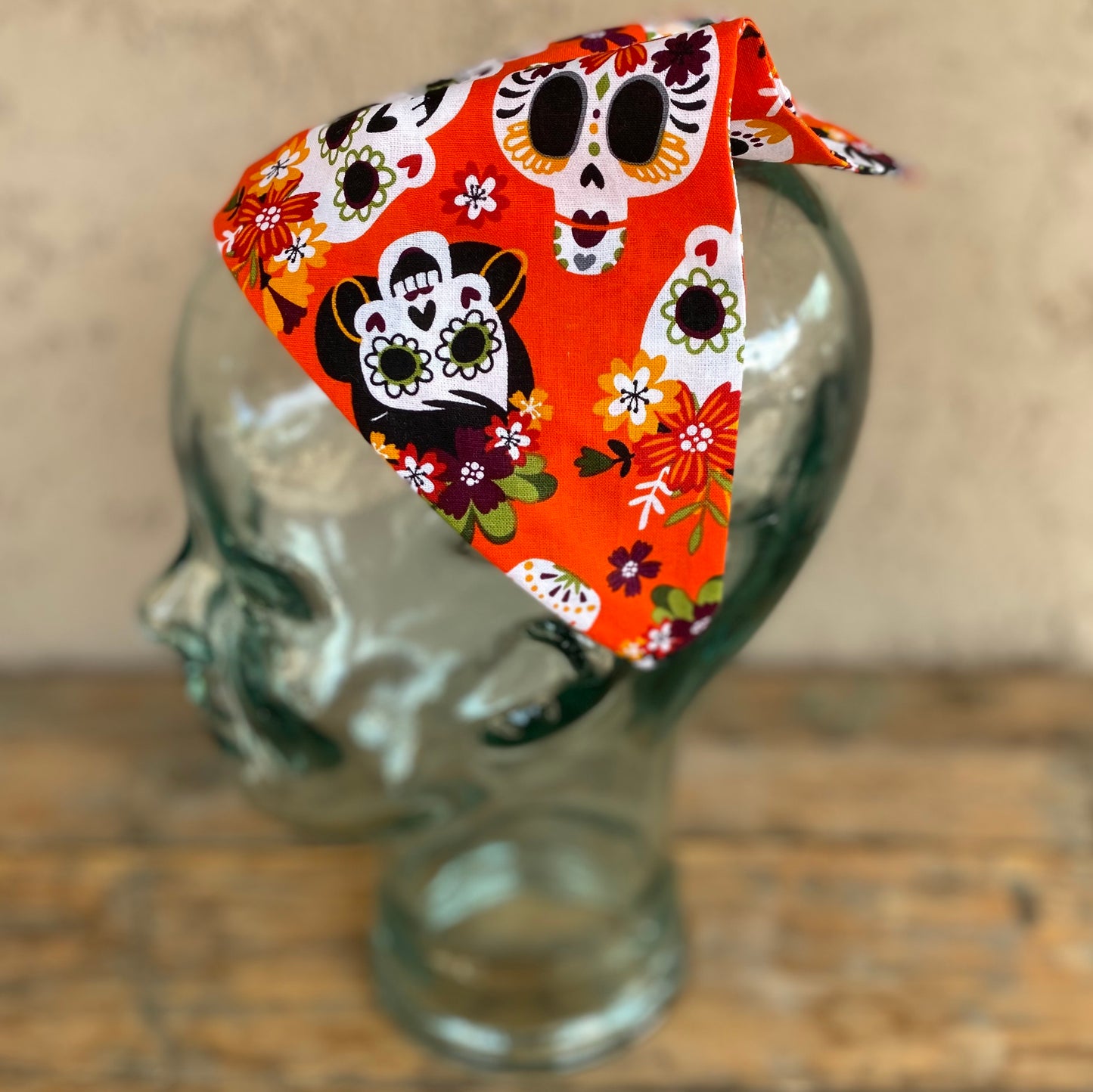 Fall Sugar Skull Triangle Head Scarf Headband