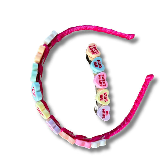 Candy Heart Headband & French Barrette SET