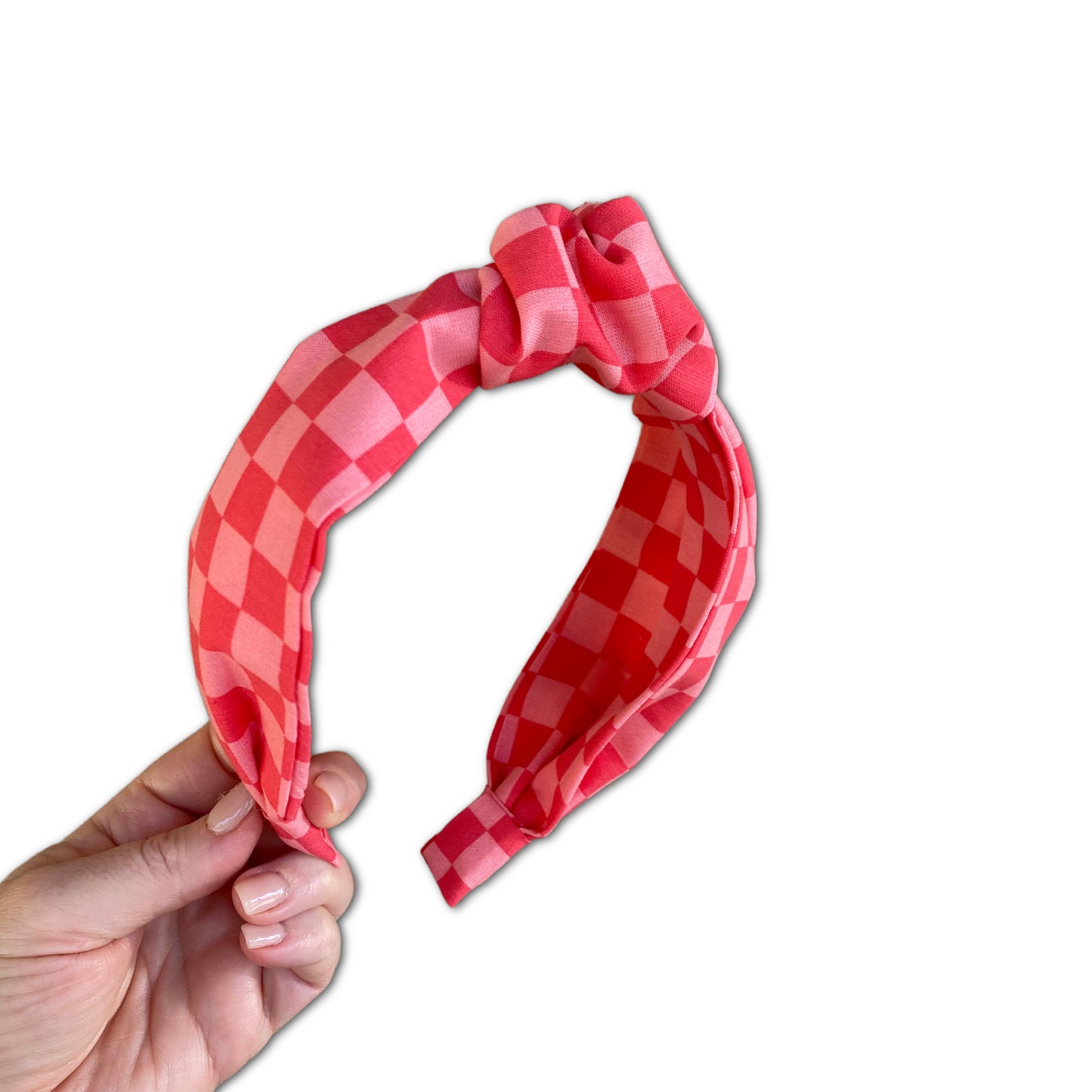 Coral Checkerboard Top Knot Headband