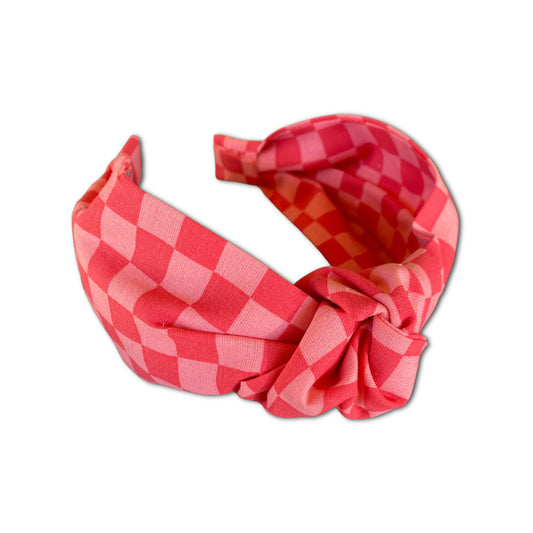 Coral Checkerboard Top Knot Headband