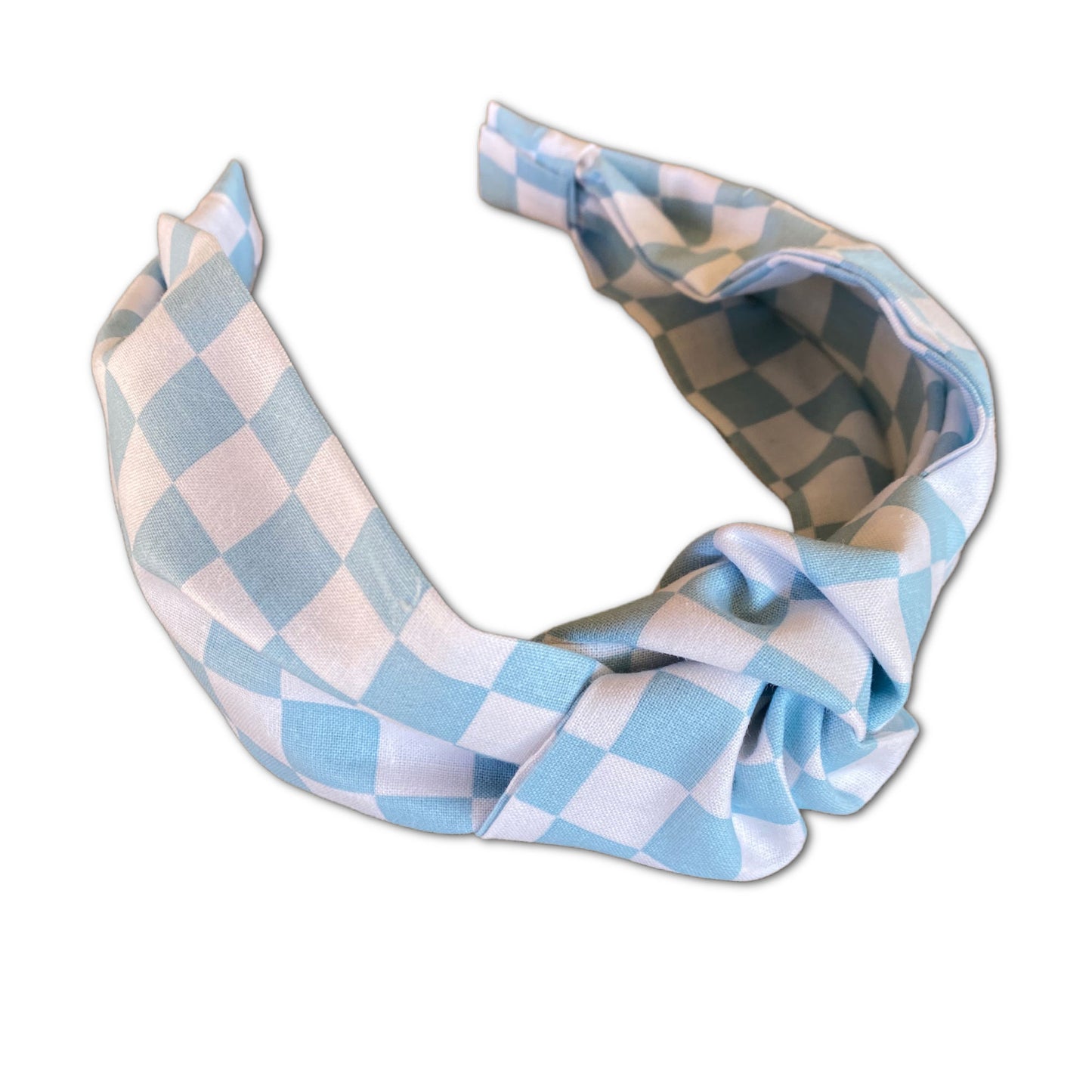 Light Blue Checkerboard Top Knot Headband