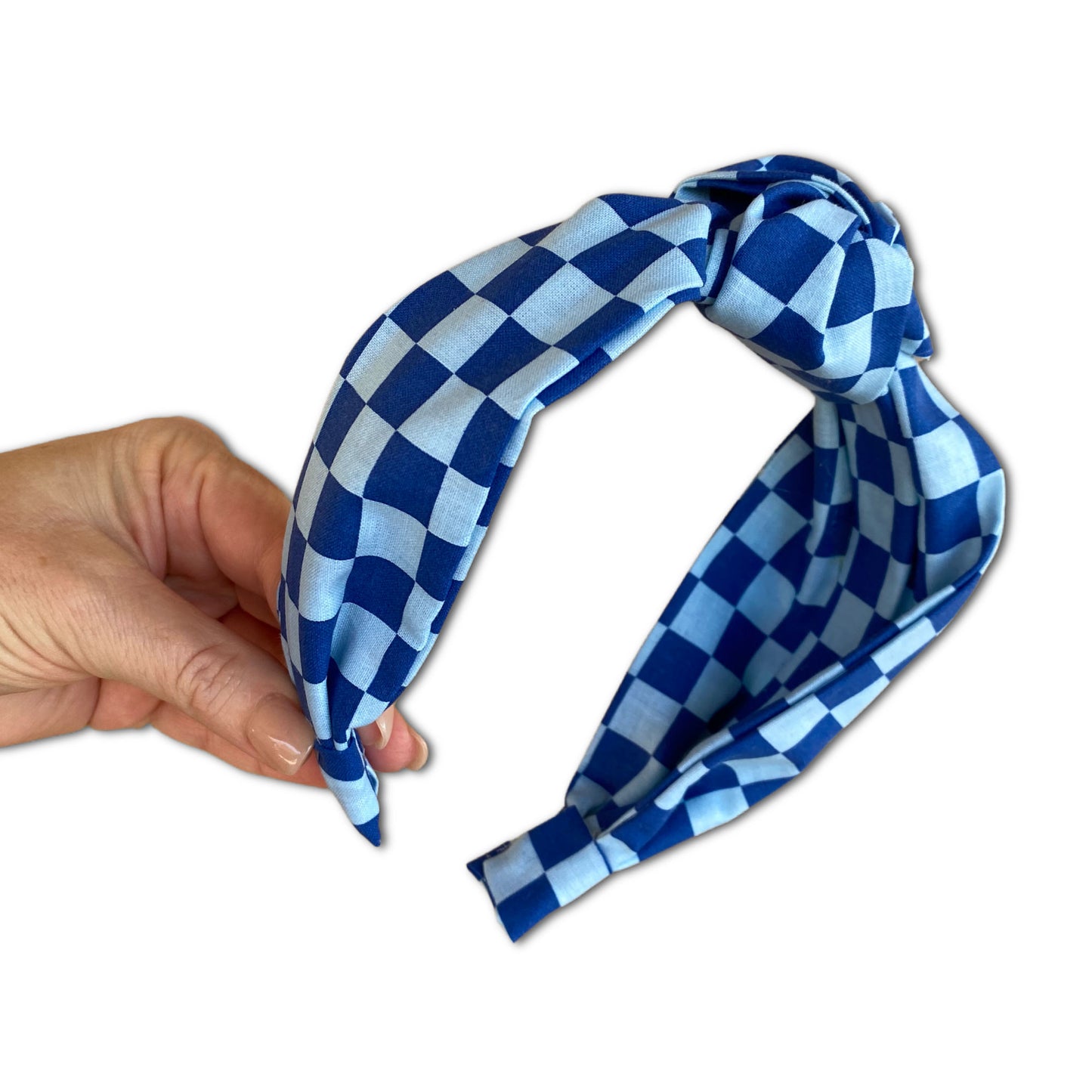 Royal Blue Checkerboard Top Knot Headband