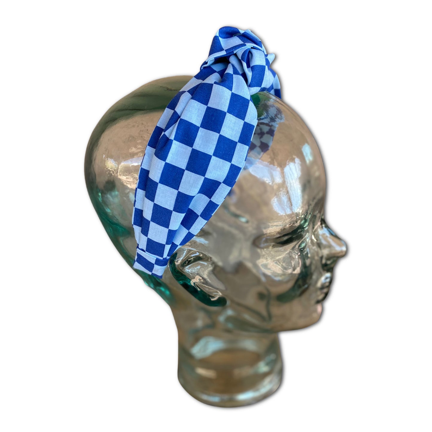 Royal Blue Checkerboard Top Knot Headband