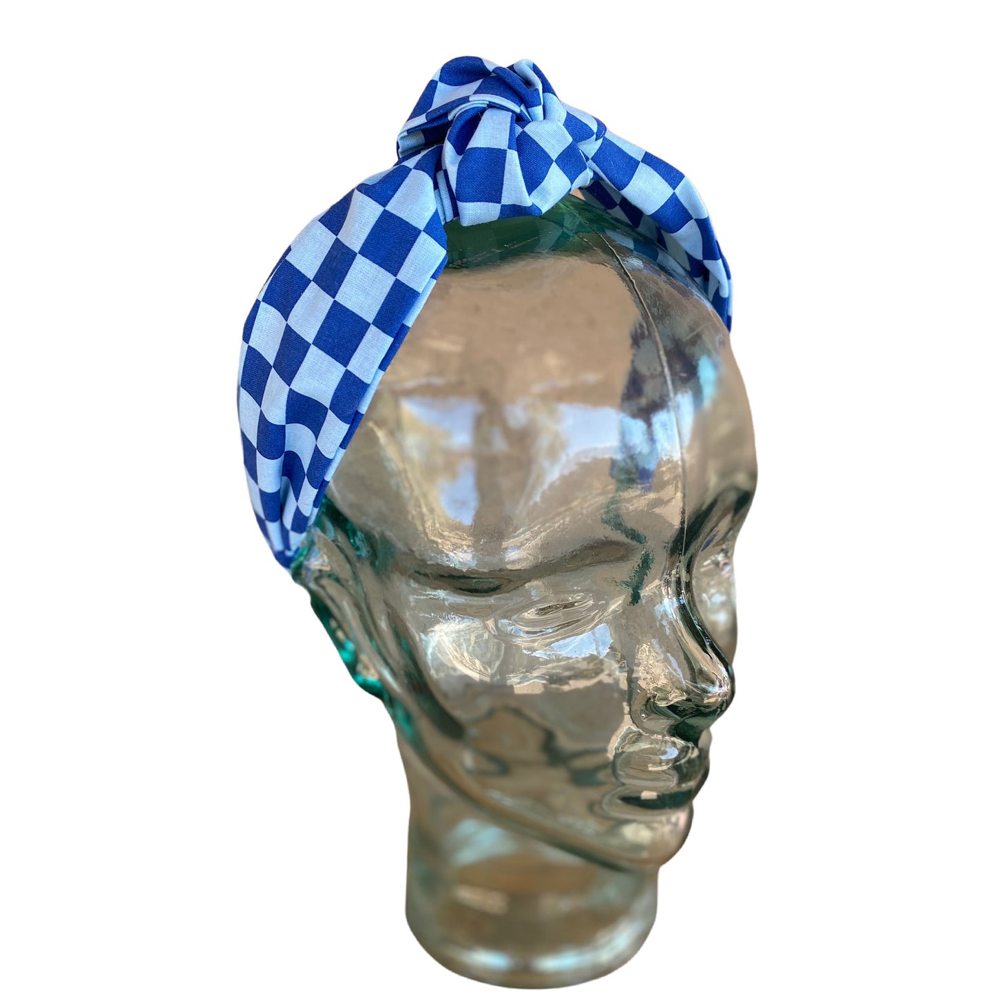 Royal Blue Checkerboard Top Knot Headband
