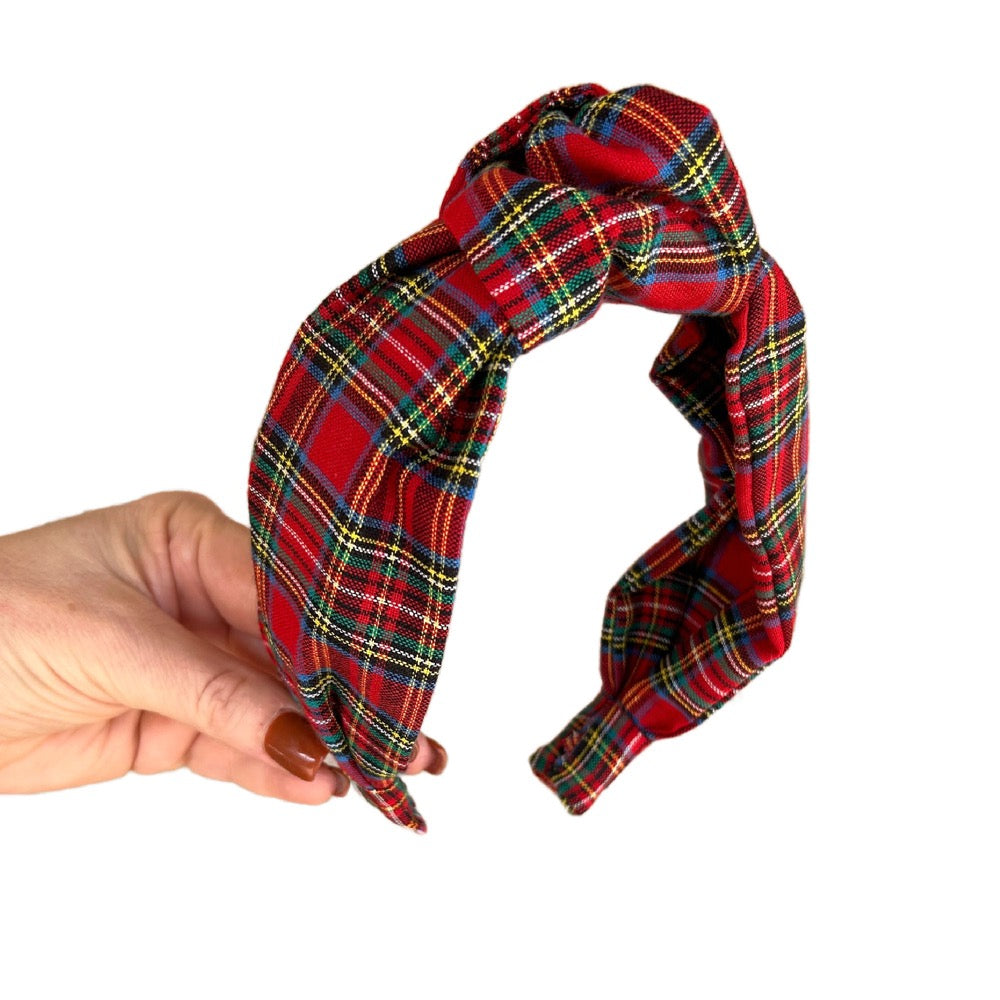 Tartan RED Plaid Top Knot headband 