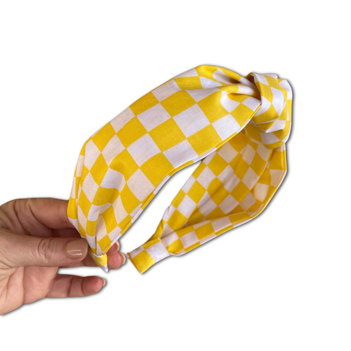 Yellow Checkerboard Top Knot Headband