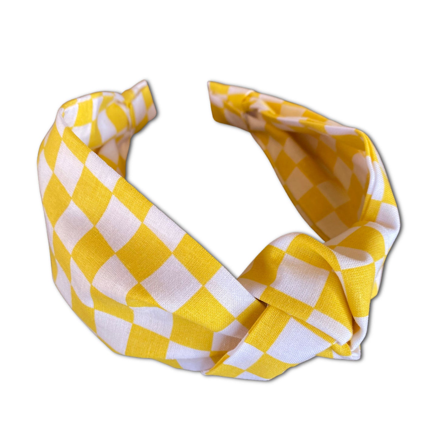 Yellow Checkerboard Top Knot Headband