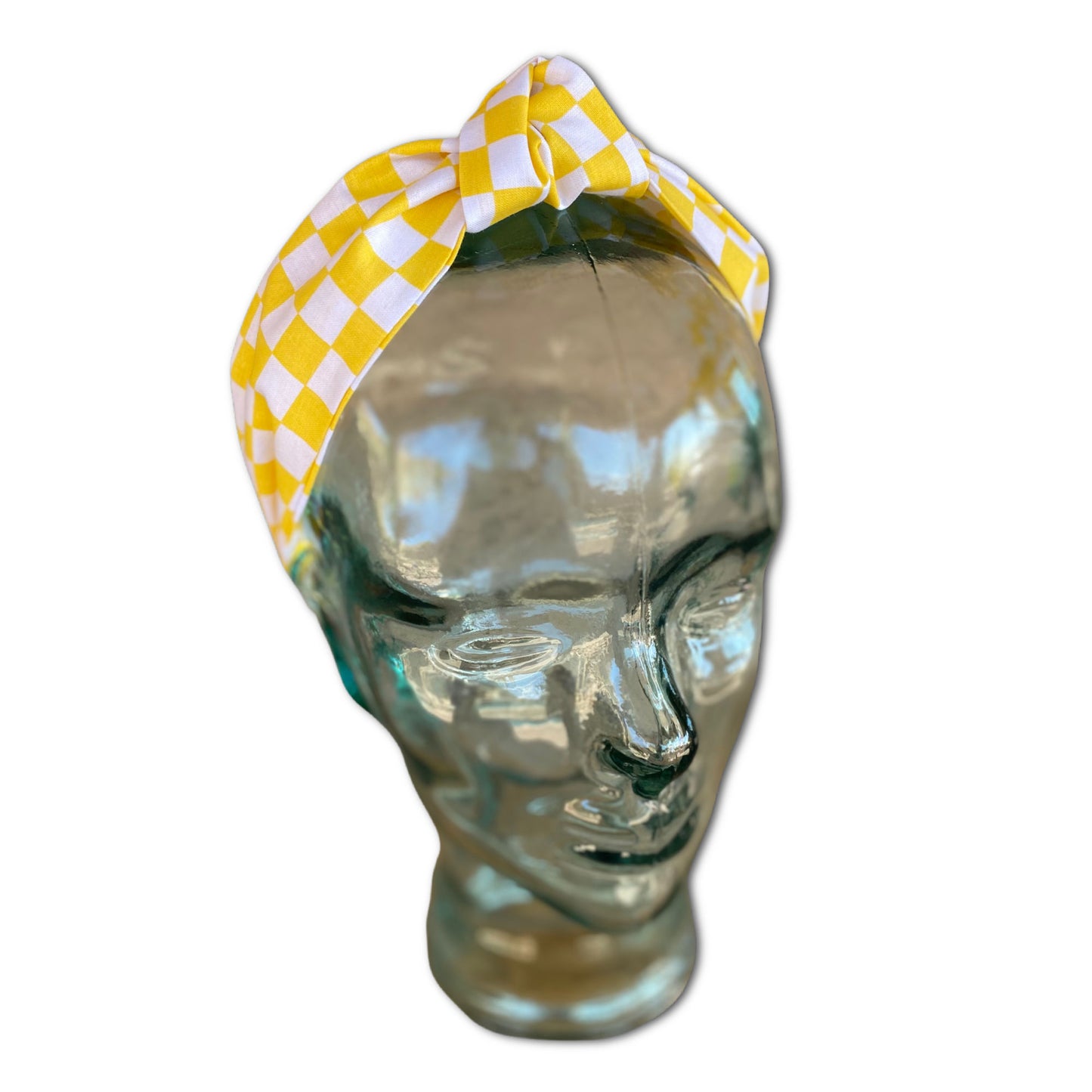 Yellow Checkerboard Top Knot Headband