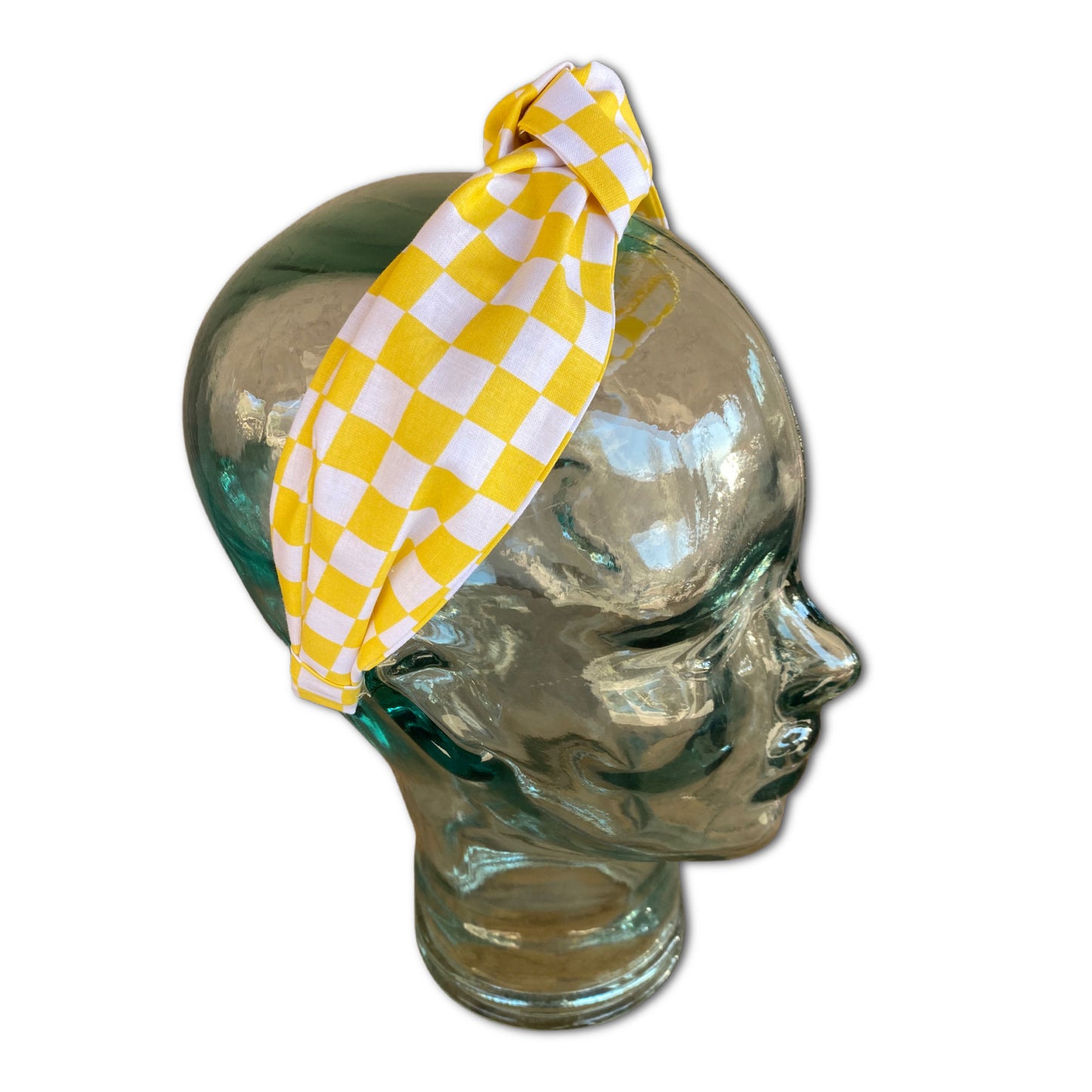 Yellow Checkerboard Top Knot Headband