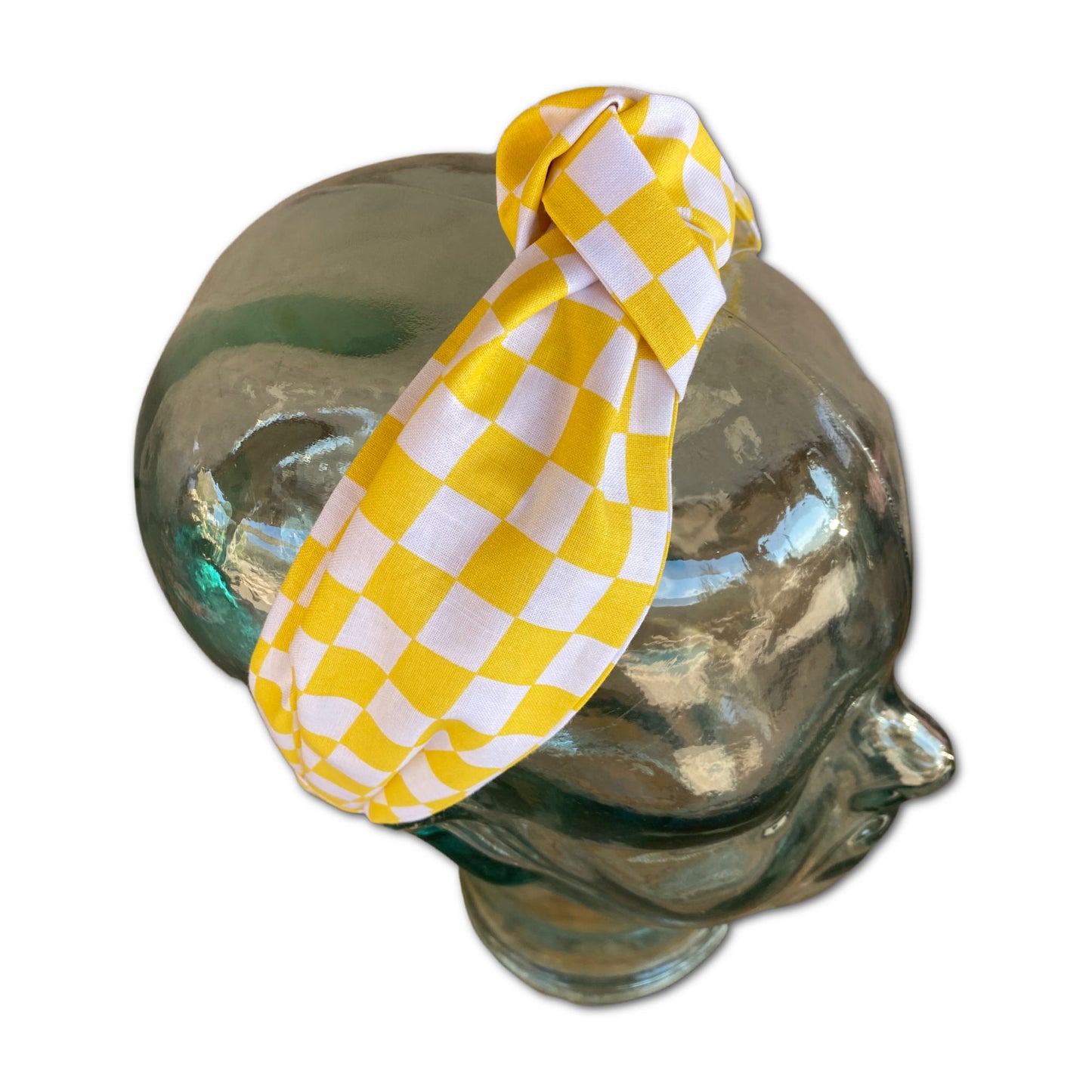 Yellow Checkerboard Top Knot Headband