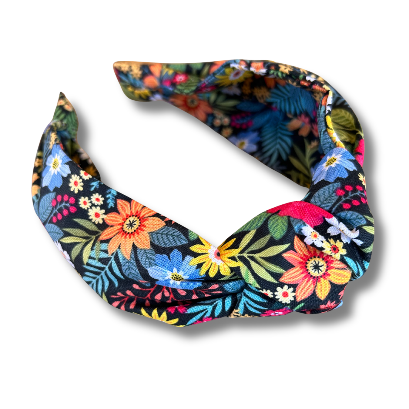 Colorful floral headband on a white background