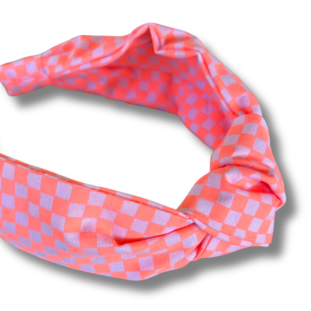 Neon Checkerboard Trendy Top Knot Headband
