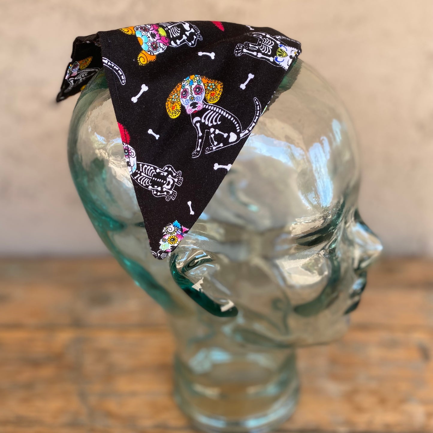 Sugar Skull Dog Triangle Head Scarf Headband