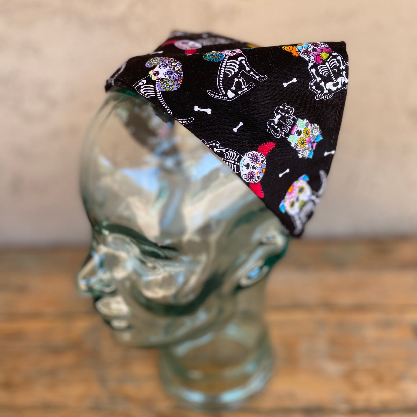 Sugar Skull Dog Triangle Head Scarf Headband