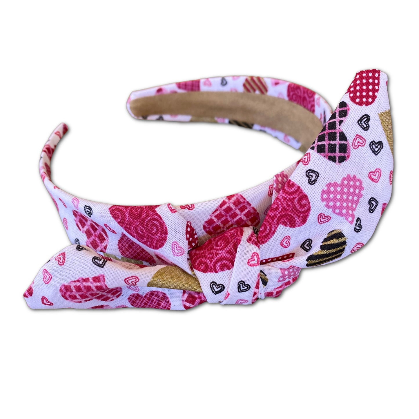 Patchwork Heart Valentine Knot Tie Headband