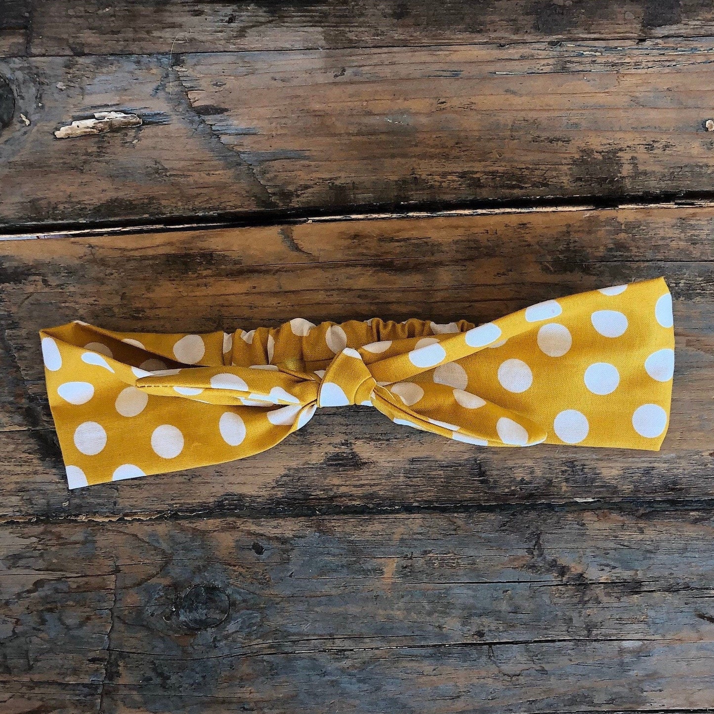 Mustard Yellow Polka Dot Elastic Head Wrap Headband