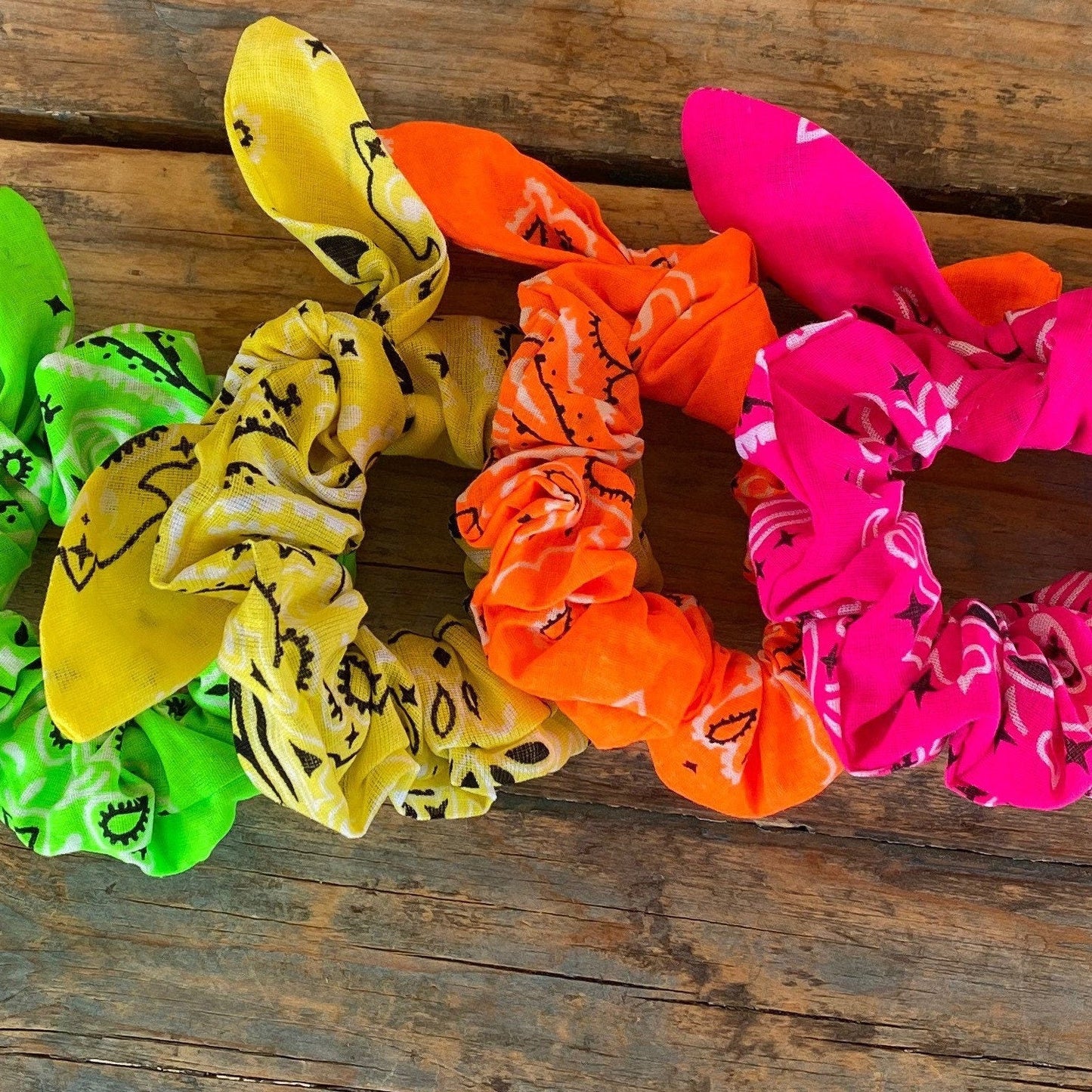 NEON Removable Tie Paisley Bandana Scrunchies (SOLD INDIVIDUALLY)