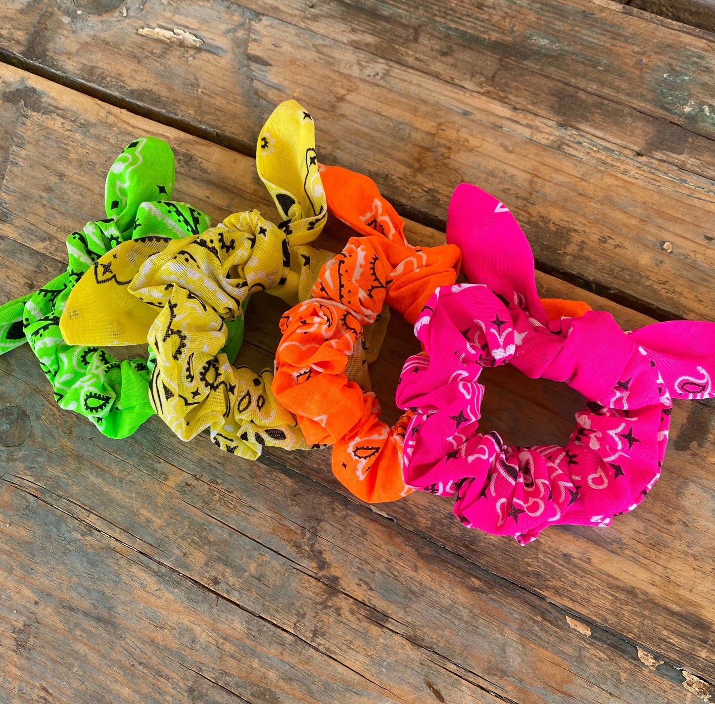 NEON Removable Tie Paisley Bandana Scrunchies (SOLD INDIVIDUALLY)