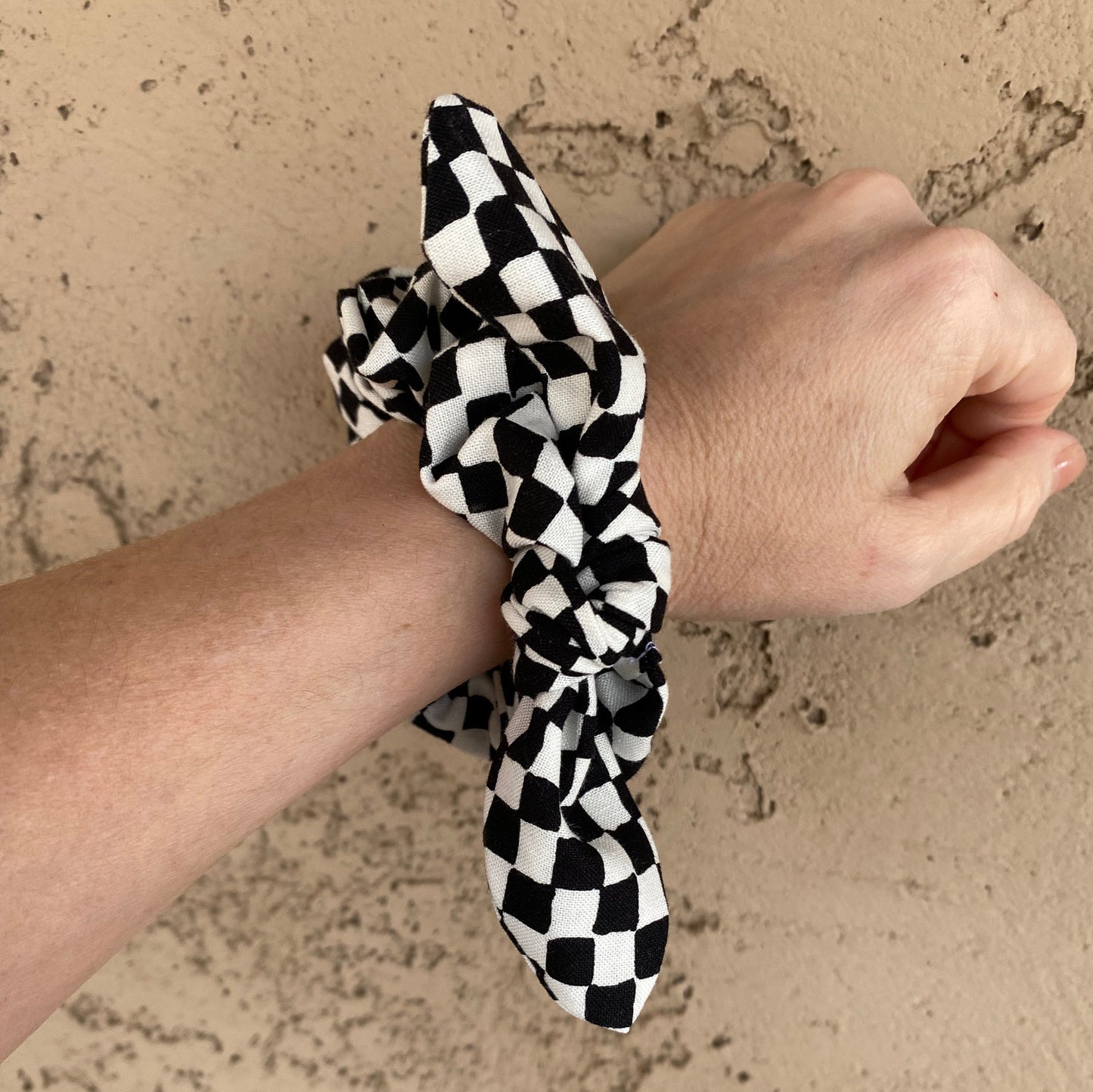 Black/White Checkerboard Scrunchie Hair Tie
